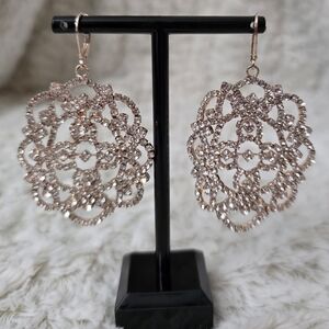 Rose Gold Tone Sparkling Filigree Dangle Earrings